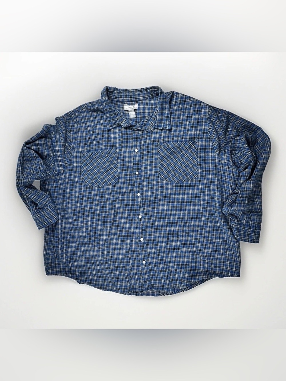 Haband Casual Joe Men's Blue Plaid Flannel Pearl Snap Western Shirt Tagless XL